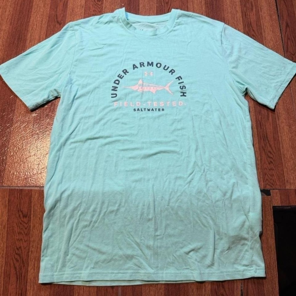 Under‎ Armour Blue Heat Tech Retro Fish Tested Sportswear Shirt Medium